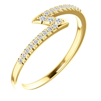 This bold 14k yellow gold diamond zig zag ring is a stunning showstopper filled with round brilliant diamonds that total about 0.12 carats in diamonds.