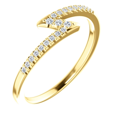 This bold 14k yellow gold diamond zig zag ring is a stunning showstopper filled with round brilliant diamonds that total about 0.12 carats in diamonds.