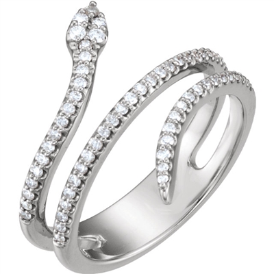 Stylish and funky, this 14k white gold diamond snake ring features high quality, round brilliant diamonds (0.33 carats).