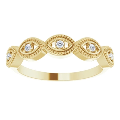 This 14k diamond evil  eye ring features 5 round brilliant diamond sections.