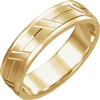 A 14k gold men's wedding band with grooves.