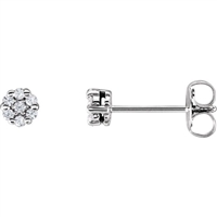 This air of 14k whit gold diamond cluster stud earrings feature 0.10 carats of round diamonds.