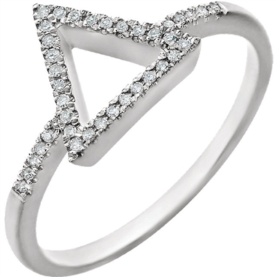 A gorgeous diamond triangle in 14k white gold, featuring 0.10 carats of diamonds.