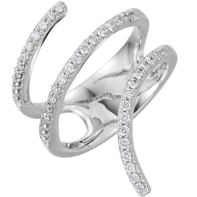 A white gold ring with a round brilliant diamond spiral setting that will look beautiful on any finger.