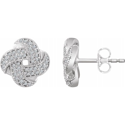 A 14k white gold diamond swirl stud earring pair with 0.33 carats of round brilliant diamondss.