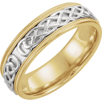 Men's Celtic Wedding Band in 14K Two Tone Gold.