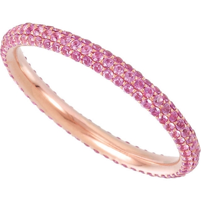 Pink sapphires dance all around this 14k rose gold in this unique and unforgettable stackable ring that plays well with others!