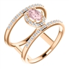 This rose gold double band ring features 1/3 carats of round brilliant diamonds, with a center morganite.