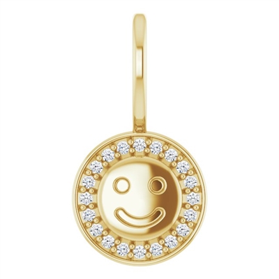 A 14k diamond smiley face pendant, shimmering with round brilliant diamonds.