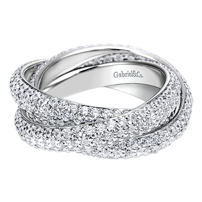 This triple rolling diamond ring features 3.24 carats of diamond brilliance in 14k white gold.