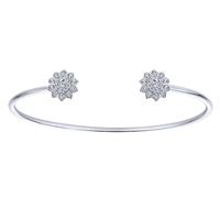 This double flower open cuff features twin diamond coated flowers, giving this unique cuff its glitter!