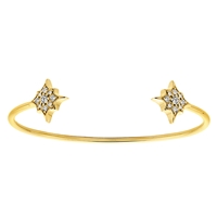 This 14k yellow gold flexible open cuff features round brilliant diamonds and has an elegant and cosmic charm with star diamonds!