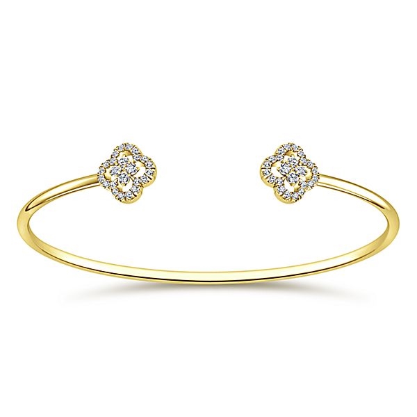 14K Yellow Gold Multi Row Cuff Bracelet with Diamonds - Diamond & Design