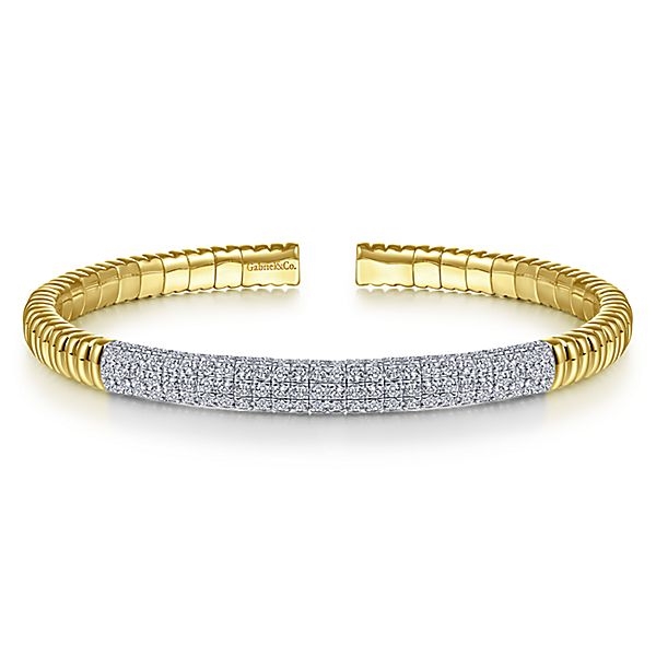 14K Yellow Gold Heavy Diamond Cuff Bracelet