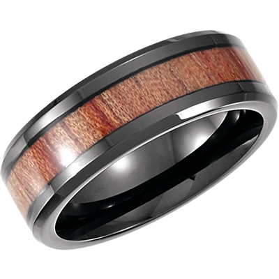 An elegant cobalt and rosewood mens wedding band.