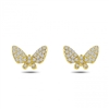 This 14k yellow gold pair of diamond butterfly earrings feature diamond accents.