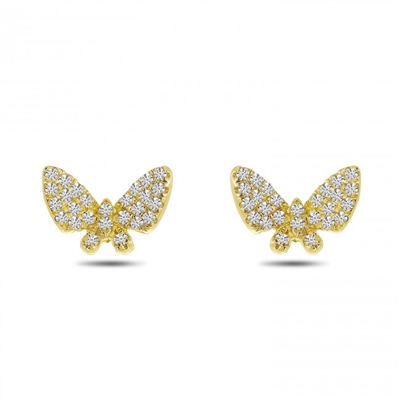 This 14k yellow gold pair of diamond butterfly earrings feature diamond accents.