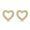 These 14k yellow gold diamond heart stud earrings feature round brilliant diamonds