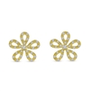 This pair of 14k yellow gold floral earrings shimmers with round brilliant diamond accebts.