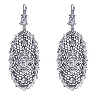 This amazing pair of 18k white gold moroccan diamond drop earrings have a full 2 carats of round diamonds and an ability to inspire.