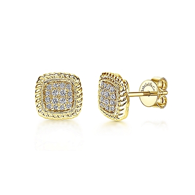 Nearly one quarter carats of diamonds cluster together in this 14k yellow gold pair of stud earrings.