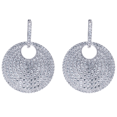 Floating discs of round diamonds totaling over 4.50 carats of diamonds make this pair of 18k white gold earrings sparkle!