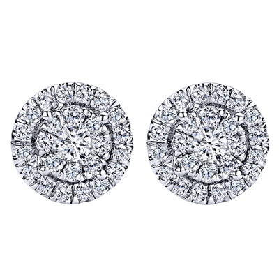 These 14k white gold cluster diamond stud earrings are surrounded by a halo to wrap it all up.