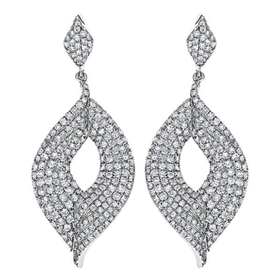 These diamond leaf earrings drop delicately and shine with almost 4 carats of round diamonds.