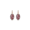 Rubies and diamonds intertwine in this colorful 14k rose gold leaver back drop earring.