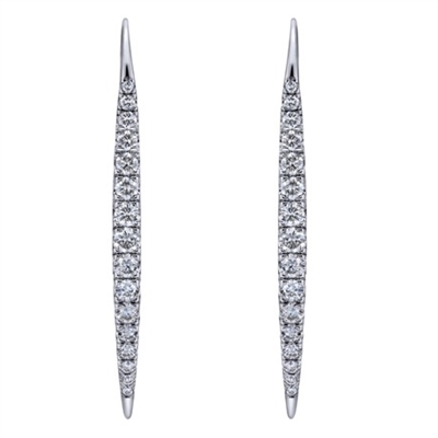 This brave pair of 14k white gold diamond dangle earrings has all the attitude and style that almost 2/3 carats of round diamonds can deliver.