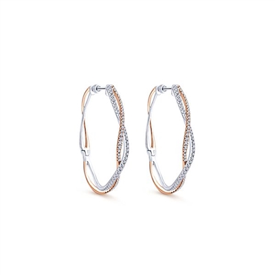 14K White and Rose gold diamond hoop earrings with 1.03 carats of diamond shine.