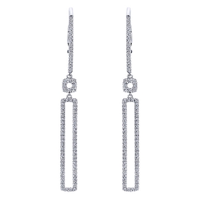 This 14k white gold rectangle diamond drop earring pair is a fantastic and stylish way to bring out over one half carats of round brilliant diamond shine in this white gold diamond pair of earrings.