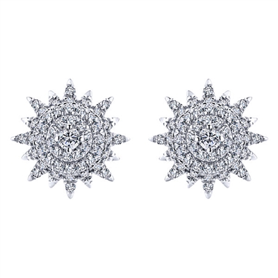 This gorgeous white gold pair of diamond earrings is somewhere between a bright star and a frozen snowflake, with nearly one half carats of round diamonds, who cares what we call it!