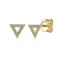 This 14k yellow gold pair of diamond stud earrings are set into triangles.