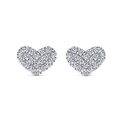 This pair of 14k white gold diamond heart stud earrings feature 0.12 carats.