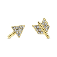 14k yellow gold diamond arrow stud earrings.