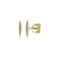 These 14k yellow gold diamond bar earrings feature 0.07 carats of diamonds.
