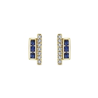 This 14k yellow gold diamond stud earring partners with sapphires.
