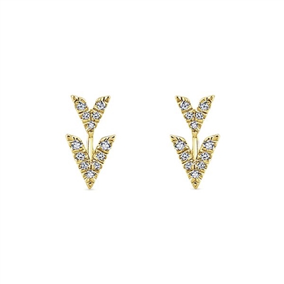 14k yellow gold diamond studs with unique v sections.