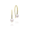 This 14k yellow gold diamond drop earring pair features diamonds and pearls.