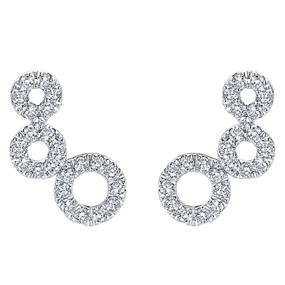This unique 14k white gold diamond stud pair of earrings feature almost one quarter carats of diamond brilliance in a stylish and bold triple circle setting in 14k white gold.