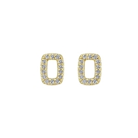 This 14k yellow gold pair of diamond stud earrings feature a rectangle shape.