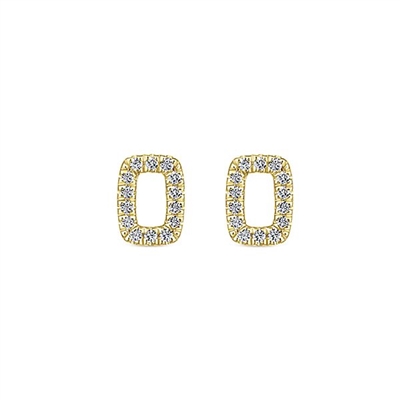 This 14k yellow gold pair of diamond stud earrings feature a rectangle shape.