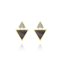 This 14k yellow gold stud earring pair features two complimenting sections.