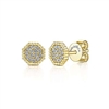 This cluster diamond stud earring is n 14k yellow gold in an octagon shape.