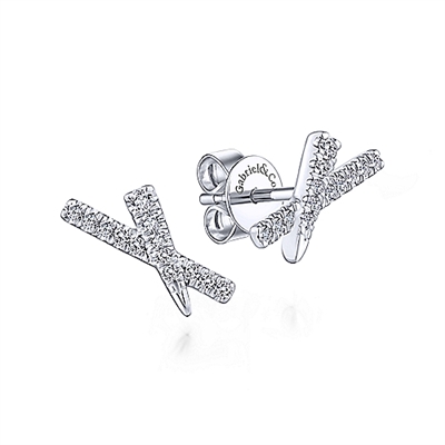 This 14k white gold diamond tapered x stud earrings feature 0.11 carats of diamonds.
