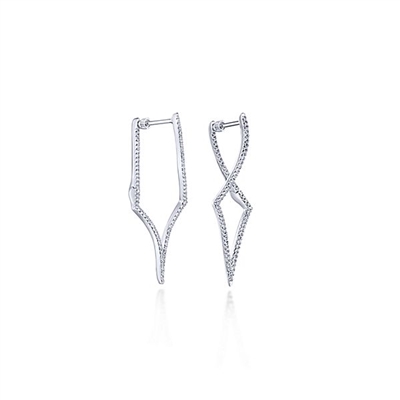Unique and dynamic, 14k white diamond hoop earrings with 0.73 carats of diamonds.