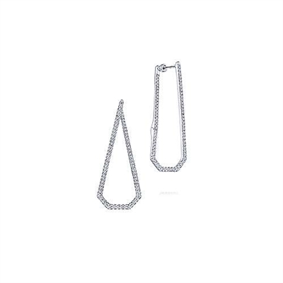 Diamonds dangle from 14k white gold in these geometric hanging earrings.