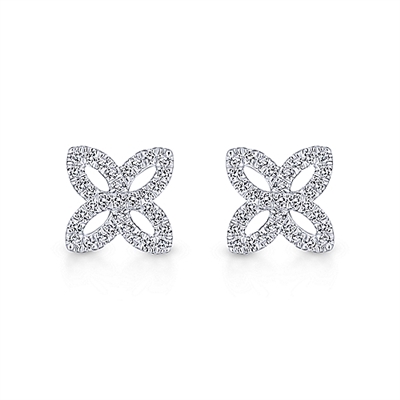This 14k white gold diamond flower earring stud contains 0.41 carats of diamonds.
