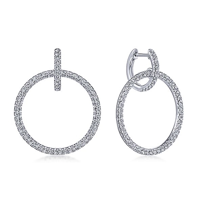 This 14k white gold double hoop diamond earrings feature 0.89 carats of diamonds.